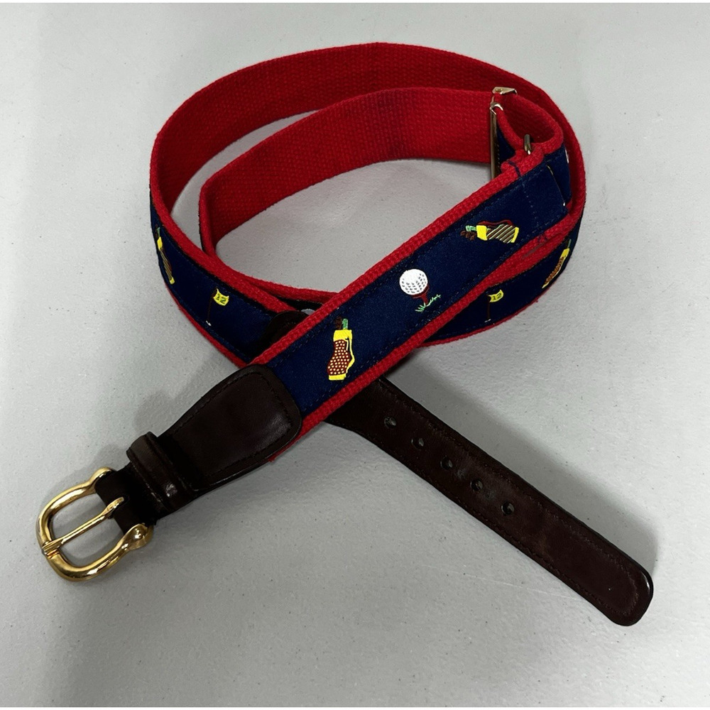 Alynn Golf Ball Bag Print Embroidered Ribbon Belt Mens Adjustable OS Navy Red